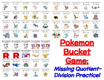 Preview of Missing Quotient- Pokémon Bucket Game- Division Practice Within 100