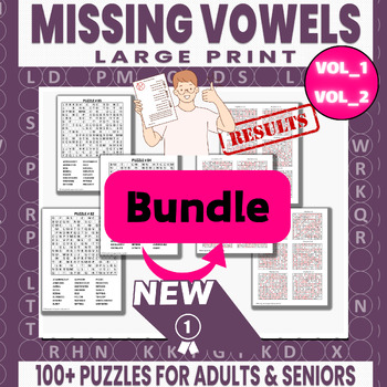 Preview of Missing Vowels Word Search Bundle, Large Print One Puzzle Per Page Vowels Voyage