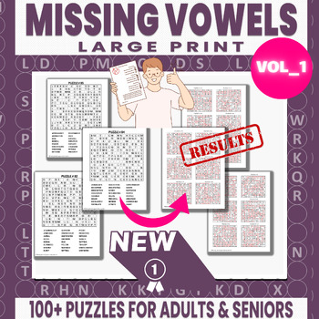 Preview of Missing Vowels Word Search, Large Print One Puzzle Per Page, Unique Word Search