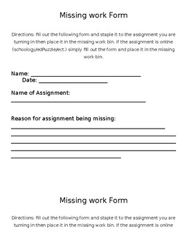 Missing Work Form by Meaghan Barriner TPT