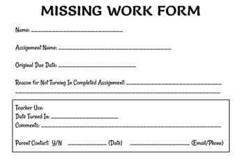 Missing Work Form *Editable* by Miss Winters Science TpT