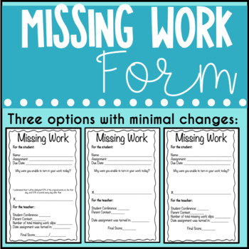 Preview of Missing Work Form -  #dollardeals