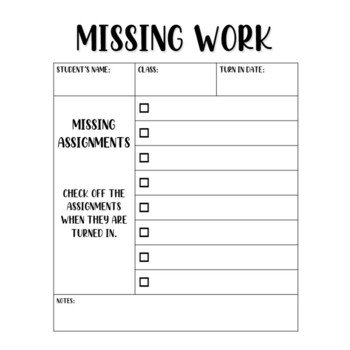 student missing assignment checklist