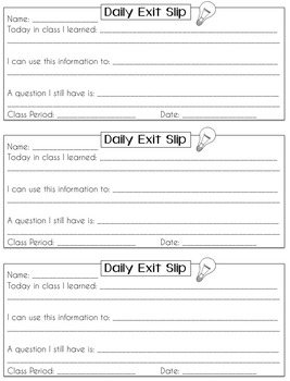 Exit Slips by Fuller Teaching Resources