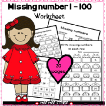 Preview of Missing number 1-100, skip counting by 2,5,10, worksheet