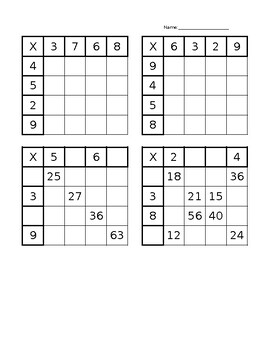 Preview of Missing number multiplication grids