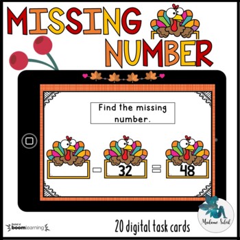 Preview of Missing number to 100 Thanksgiving : BOOM CARDS Distance learning