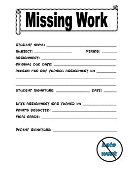 Missing work form by Tanner s Teaching Tibits Teachers Pay Teachers