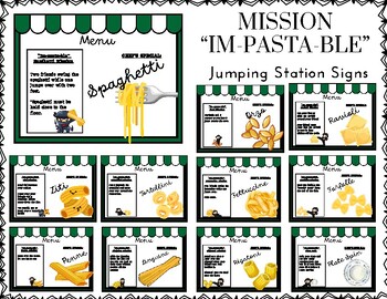 Preview of Mission "Im-pasta-ble": Jumping Station Signs for Physical Education