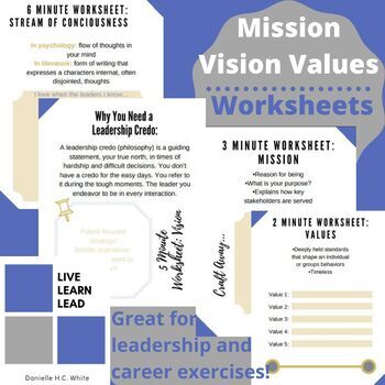 Preview of Mission, Vision, Values Worksheets