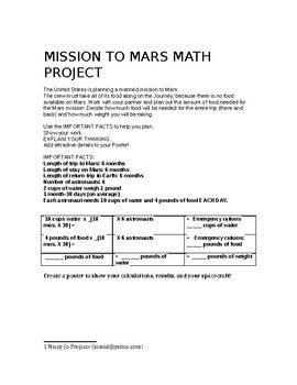 Preview of Mission to Mars Math Project
