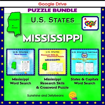 Mississippi Puzzle BUNDLE Word Search Crossword Puzzle U S States