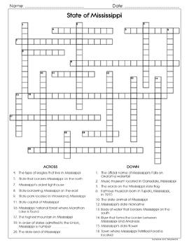 Mississippi Research Skills Crossword Puzzle U S States Geography