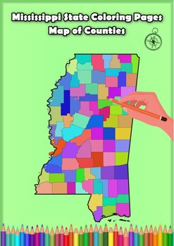 Preview of Mississippi State Coloring Pages Map of Counties Highlighting Rivers Lakes Citie