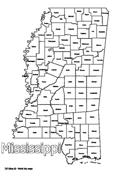 Preview of Mississippi State Map with Counties Coloring and Learning