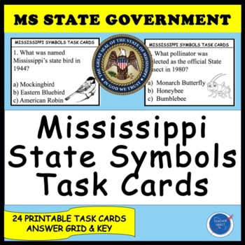 Preview of Mississippi State Symbols Task Cards (State Government, Natural Resources)