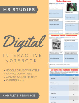 Preview of Mississippi Studies Digital Interactive Notebook- COMPLETE Resource