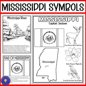 Mississippi Symbols Coloring Pages | Flag - Map - Landmark and 3 State ...