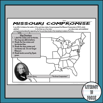 Missouri Compromise Map Activity by Literacy in Focus TpT