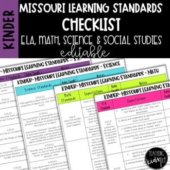 Preview of Missouri Learning Standards Checklist for Kindergarten
