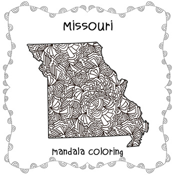 Preview of Missouri Map Mandala, Missouri USA Map Zentangle Coloring Adults,States America