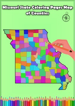 Preview of Missouri State Coloring Pages Map of Counties Highlighting Rivers Lakes Cities