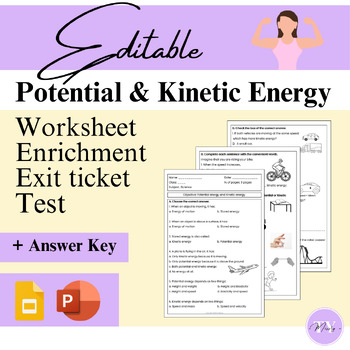 Preview of Missty's EDITABLE Potential & Kinetic Energy Worksheet / Test / Exit Ticket