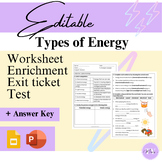 Missty's EDITABLE Types of Energy Worksheet / Test / Exit Ticket