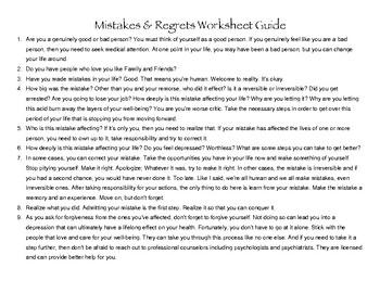 Mistakes & Regrets Worksheet