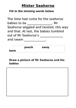 Mister Seahorse' text activities by Tom Walker | TpT