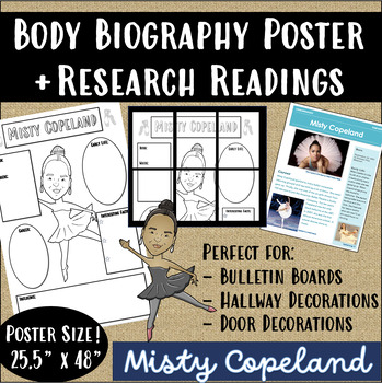 Preview of Misty Copeland Body Biography Research Poster + Reading Passage + Art