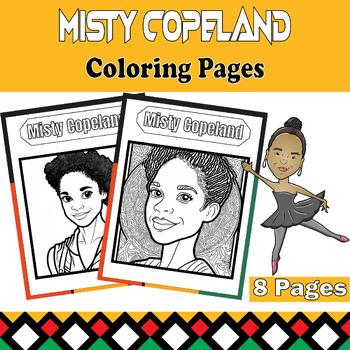 Preview of Misty Copeland Coloring Pages Set - 8 Printable Sheets for Black History Month