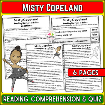 Preview of Misty Copeland Nonfiction Reading & Quiz | Black History Month Activity, BHM