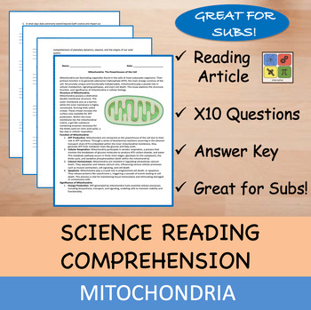 Preview of Mitochondria - Reading Passage and x 10 Questions (EDITABLE)