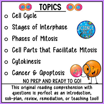 Mitosis Reading Comprehension, Qs, & Interactive Notebook Activity