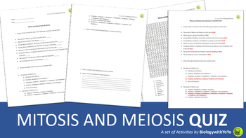 Preview of Mitosis and Meiosis Quiz