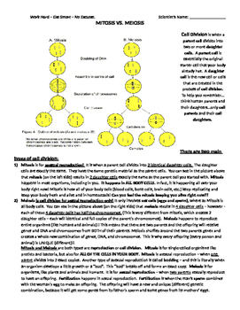 Preview of Mitosis versus Meiosis Reading Comprehension