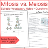 Mitosis vs. Meiosis Vocabulary Graphic Organizer | Biology