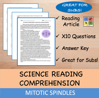 Preview of Mitotic Spindles - Reading Passage and x 10 Questions (EDITABLE)
