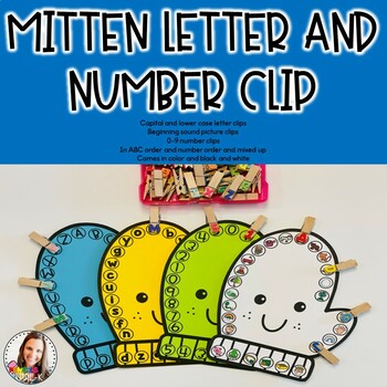Preview of Mitten Letter and Number Clips-Winter-Fine Motor