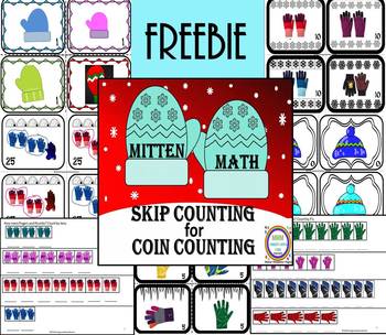 Preview of Distance Learning FREEBIE Mitten Math-Skip Counting Coins Task Cards/Center