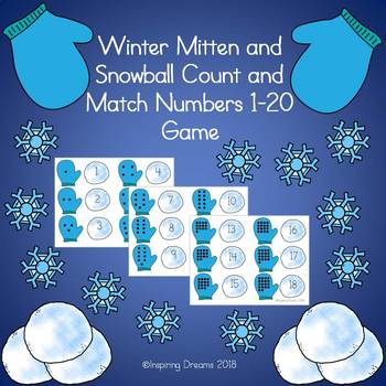 Preview of Winter Mitten and Snowball Count and Match Numbers 1-20 Game