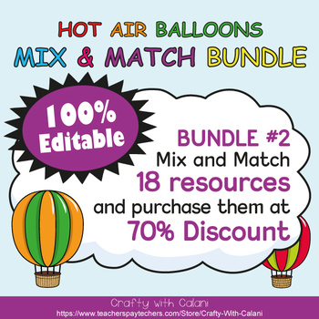 Preview of Mix & Match - Hot Air Balloons Classroom Decor Bundle #2 - 100% Editable