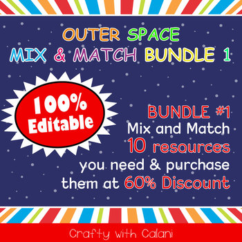 Preview of Mix & Match - Outer Space Classroom Theme Bundle #1 - 100% Editable