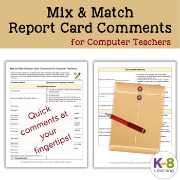 Preview of Mix and Match Report Card Comments for Computer Teachers!