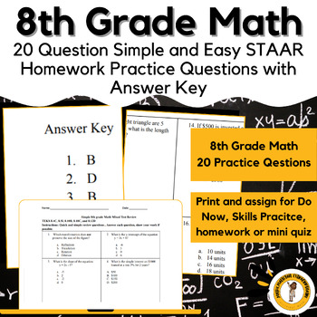 Preview of Mixed 8th grade Math STAAR Homework Review (20 Questions w/ Key)