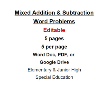 Preview of Mixed Addition & Subtraction Word Problems