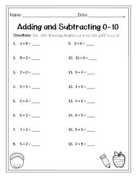Mixed Addition and Subtraction 0-10 Worksheet by Maestra Miller | TpT
