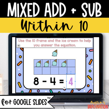 Preview of Mixed Addition and Subtraction Within 10 Kindergarten Math Google Slides™