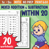 Mixed Addition and Subtraction to 20 Worksheets Facts Flue